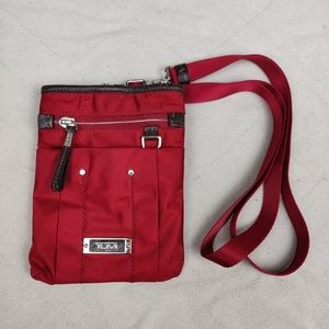 Tumi Voyaguer Positano Crossbody Bag Red Nylon Leather Trim Mini Size